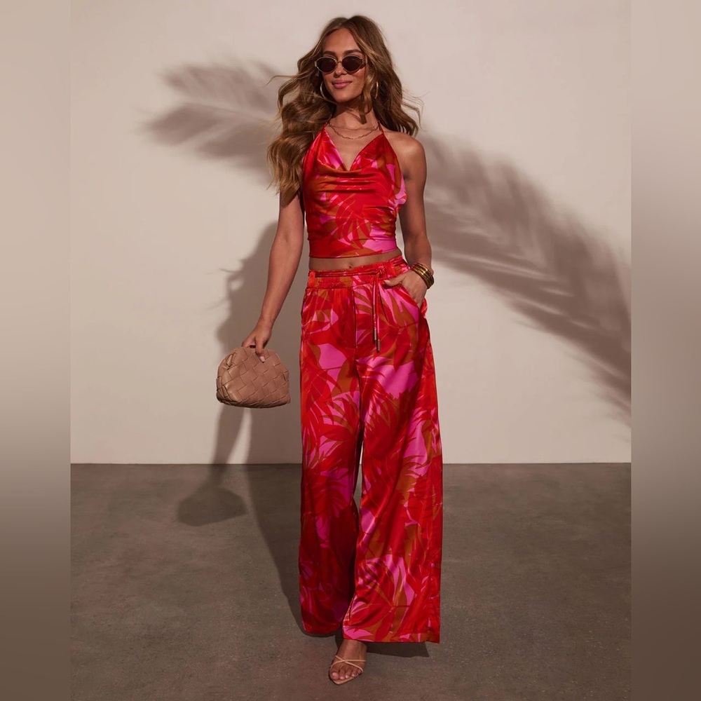 NWT VICI Sunset Sangria Tropical Wide Leg Pants